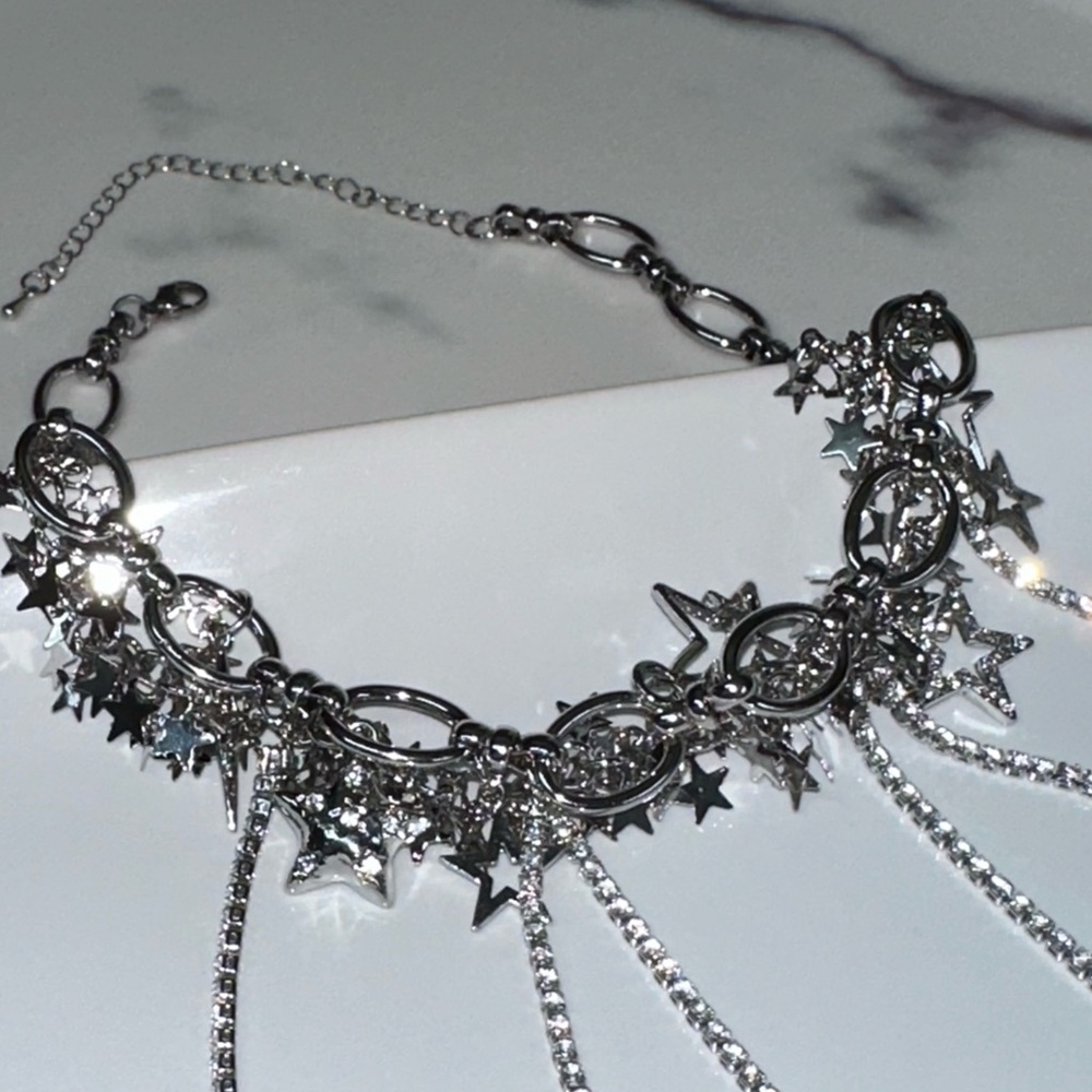Statement Silver Star Charm Necklace - Picture 6 of 8